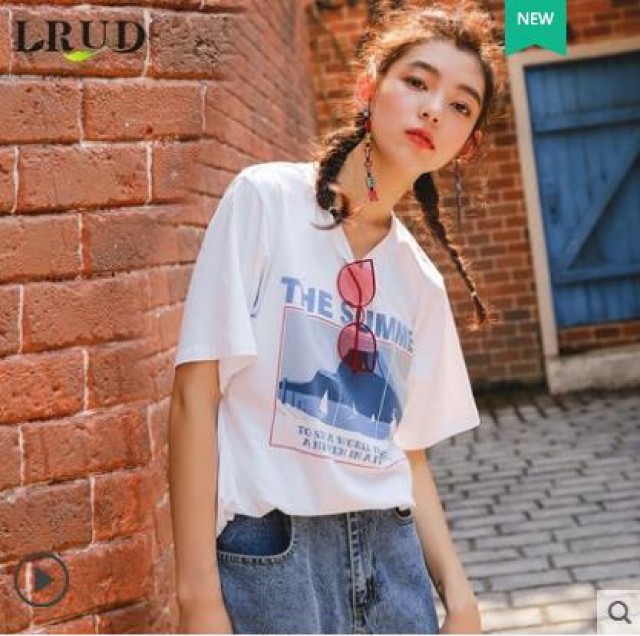 [해외] 봄신상 여성 퀄리티 캐주얼 심플 라운드넥 반팔 티셔츠
