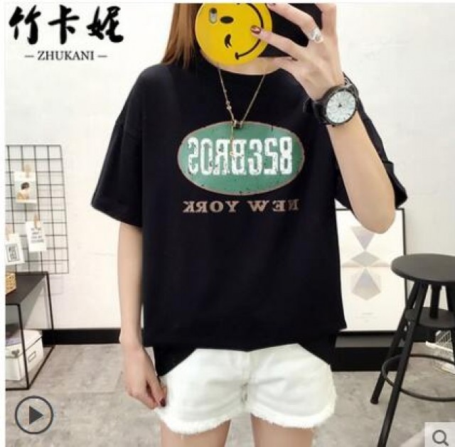 [해외] 인기신상 여성 여름 면 티셔츠 캐주얼 학생 빅사이즈 반소매 프린트