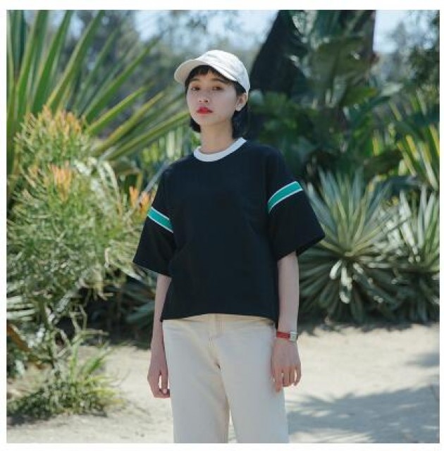 [해외] 여성 여름 티셔츠 반팔 패션 BF풍 캐주얼 루즈핏 학생 배색