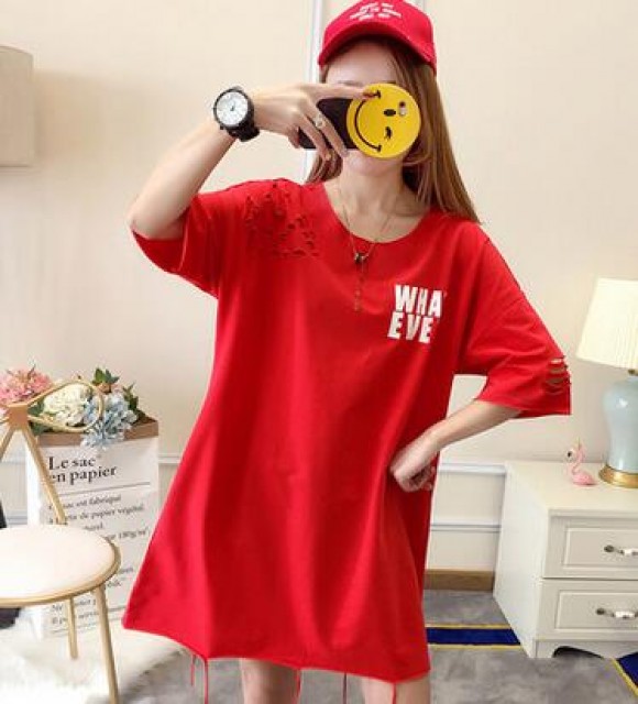 [해외] 여성의류 여름 7부 소매 셔츠 반팔 티셔츠 루스 핏 슬러브섹시 티 셔츠