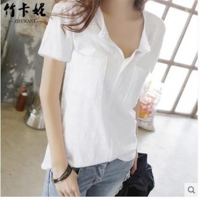 [해외] 인기신상 여성 여름 면 티셔츠 v넥 캐주얼 셔츠 빅사이즈