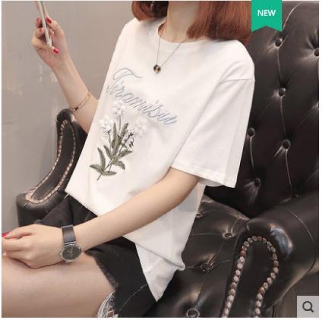 [해외] 여성 신상 캐주얼 자수 티셔츠