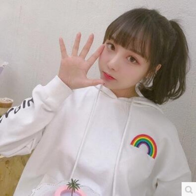 [해외] 학생 봄신상 큐티 화이트 맨투맨 후드 티셔츠