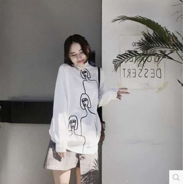 [해외] 봄 신상 니트 흰 하이넥 와이드 자수 스웨터 ins 유행