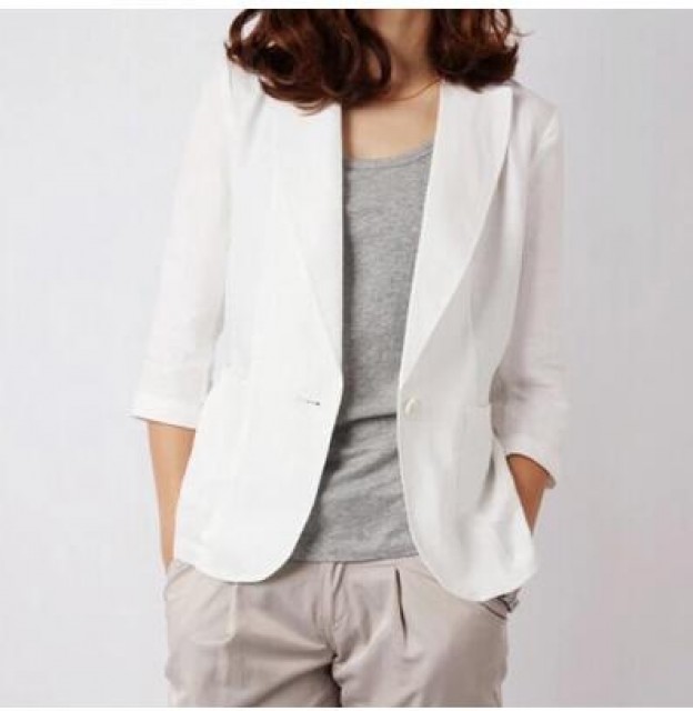[해외] 여성 여름 자켓 숏 패션 캐주얼 면마 빅사이즈 얇은 7부소매 수신 세련된
