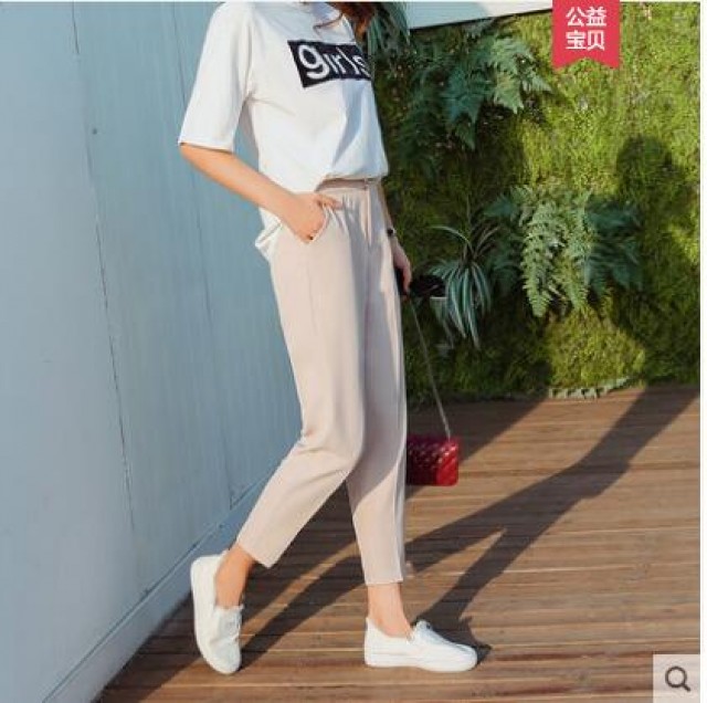 [해외] 인긴신상 여성 여름 패션 캐주얼바지 9부 쉬폰 베기바지