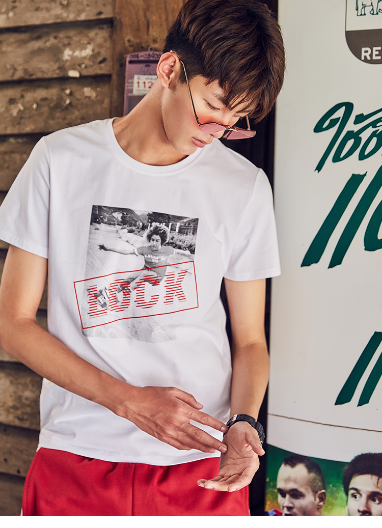 [해외] 남성 여름 신상 한국판 프린트 라운드 넥 반팔 캐주얼 티 셔츠