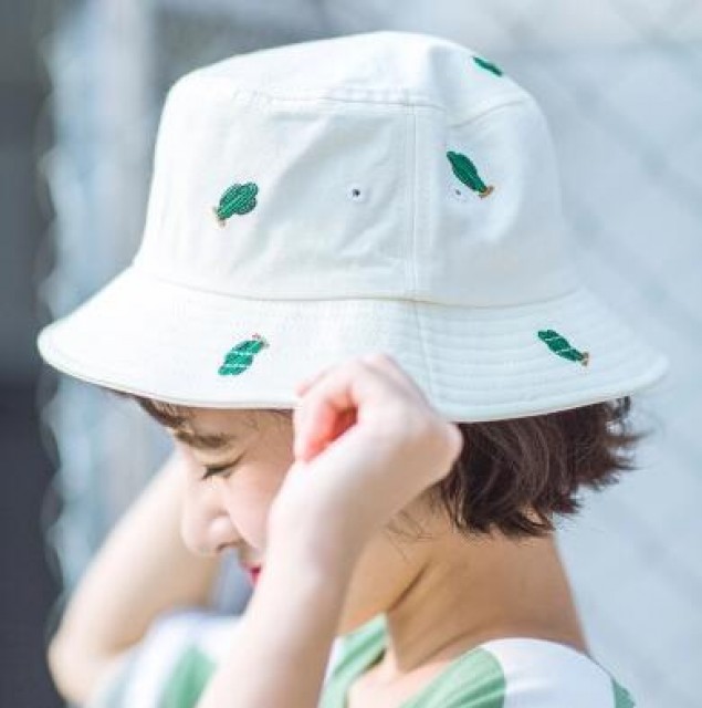 [해외] 선인장 자수 벙거지 남여 봄 여름 패션 모자
