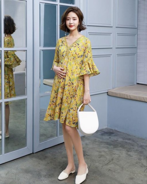 [해외] 여름신상 여성 패션 캐주얼 루즈핏 임산부 쉬폰 플라워 원피스 여름원피스