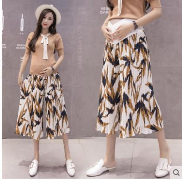 [해외] 여름신상 여성 캐주얼 임산부 오버핏 쉬폰 플리츠 7부와이드팬츠 임산부바지