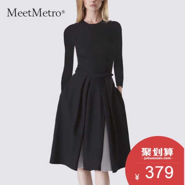 [해외]W14491D MeetMetro 검은 드레스 2018 봄 새로운 여성 패션 슬림 얇은 긴 단락 헵번 검은 드레스
