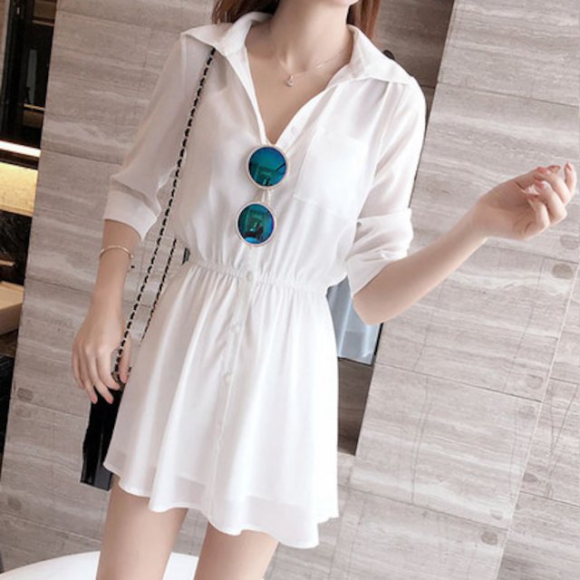 [해외] 여성 여름 신상 패션 A라인 셔츠 시폰 얇은 슬림 스커트 투피스