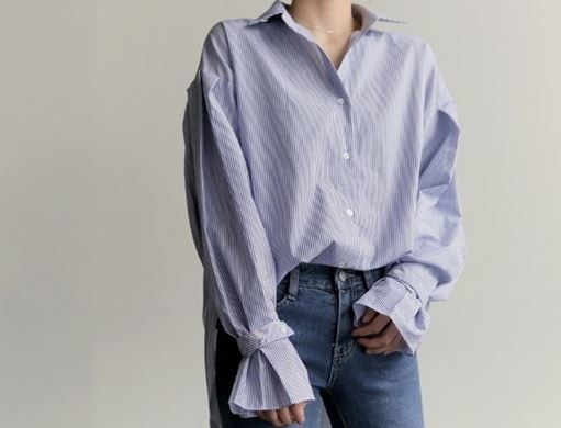 [해외] 오버핏 언발란스 기장 커프스소매 셔츠