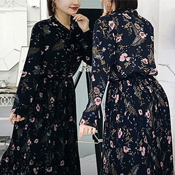[해외] 여성의류 릴 플라워 패턴 쉬폰 드레스