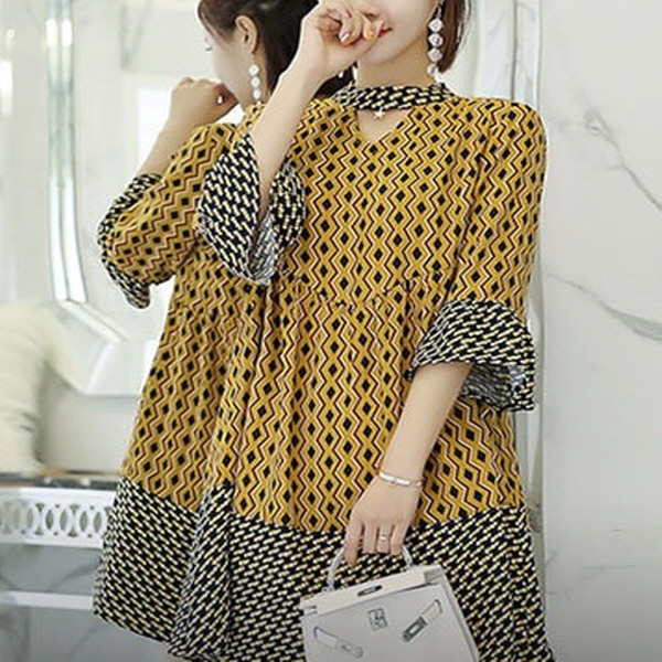 [해외] 여성의류 오리엔탈 패턴 프린트 드레스 원피스