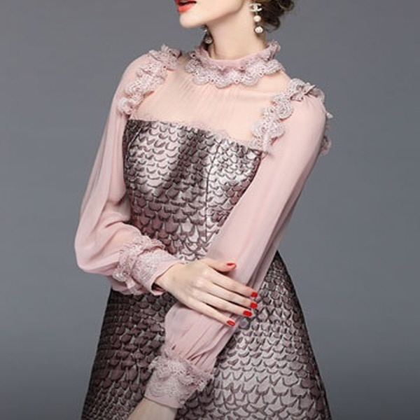 [해외]W16D36C 여성의류 나비올라 스프링 레이스 쉬폰 드레스
