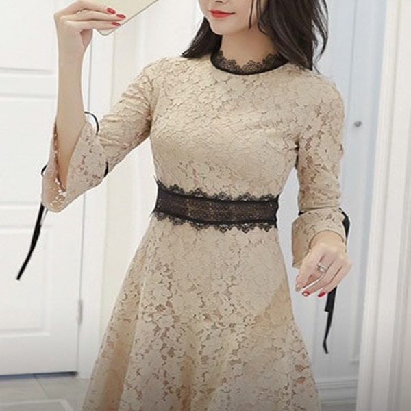 [해외] 여성의류 차분한 스프링 레이디 퀸 블랙 레이스 드레스