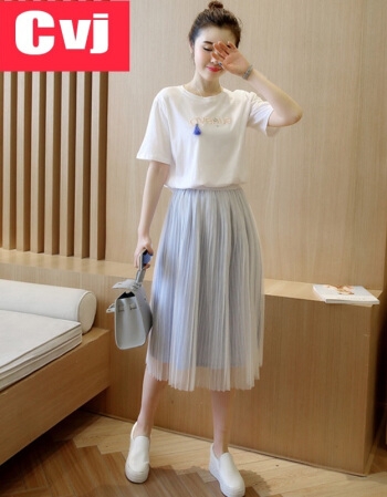 [해외] 반소매 원피스 정장 2018년 신상 여름 여성 흰색 T 셔츠 스커트