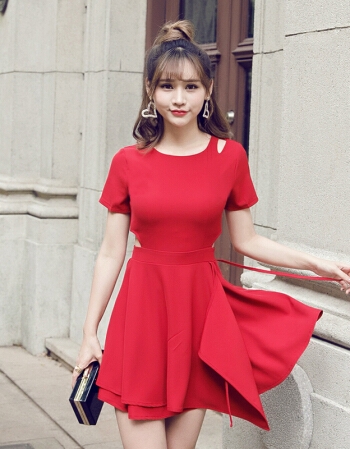 [해외] 2018년 신상 여름 여성 쉬폰 스커트 섹시한 끈없는 빨간 원피스
