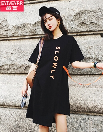 [해외] 2018년 신상 여름 문자 프린팅 T 셔츠 불규칙한 검은 셔츠