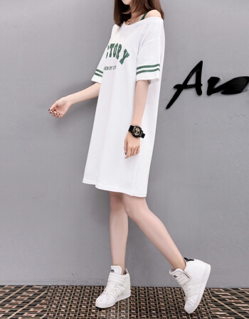 [해외] 여름 여성 반소매 T 셔츠 프린팅 원피스