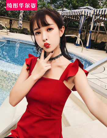 [해외] 2018년 신상 패션 섹시한 붉은 연꽃 슬리브 원피스